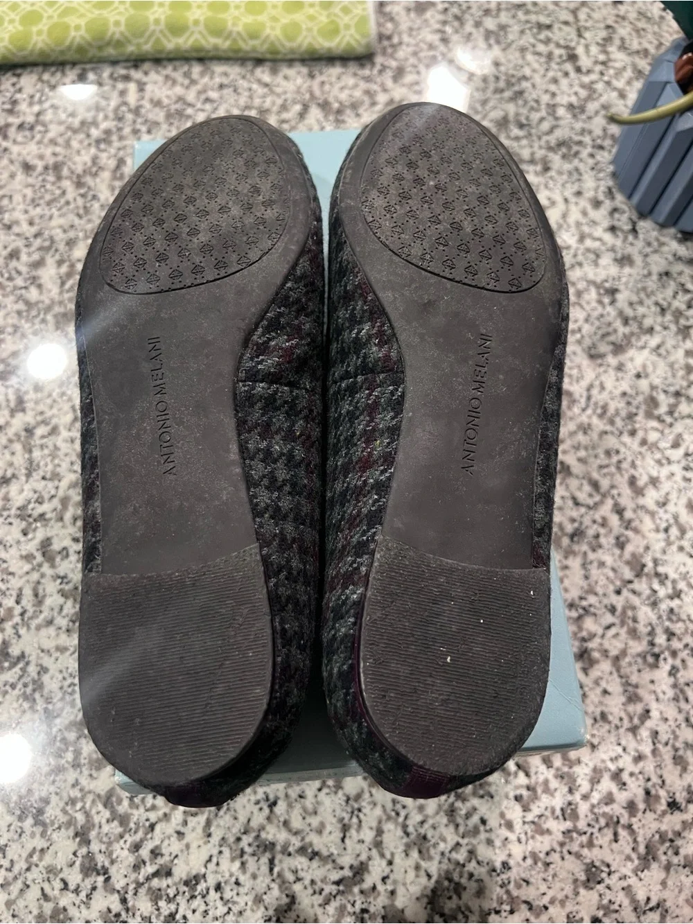 ANTONIO MELANI Gray Houndstooth Flats with Plum Trim